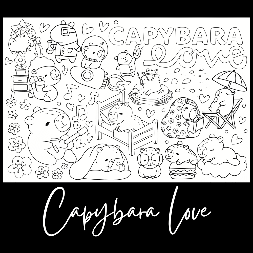 Capybara Love – Giant Coloring Page (24x36") - Tons of Hues