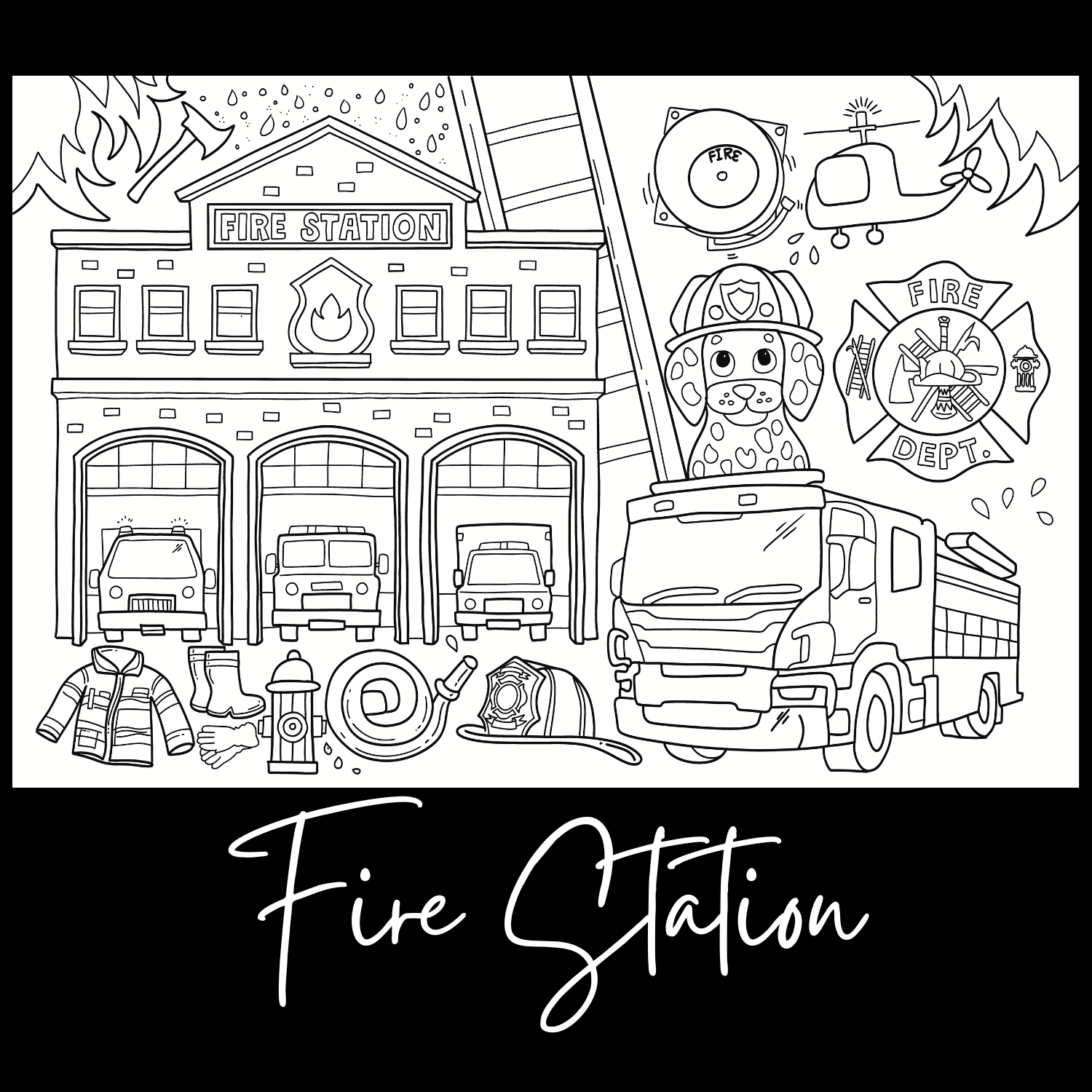Fire Station – Giant Coloring Page (24x36") - Tons of Hues
